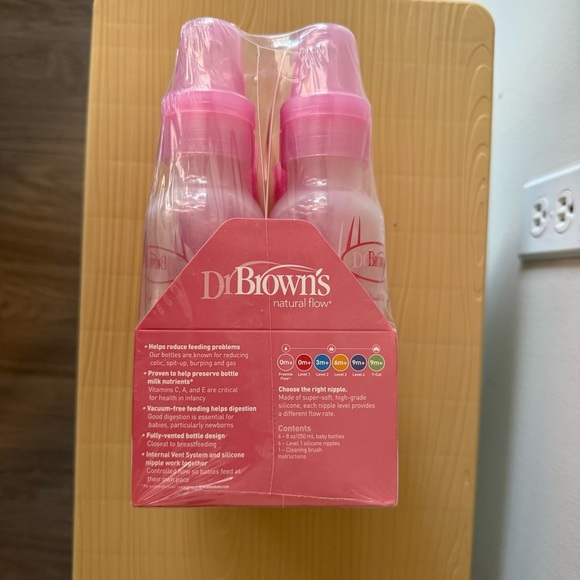 NWT Dr. Brown’s Natural Flow Anti-Colic Baby Bottles - Pink - 8oz 6pk - Picture 2 of 2